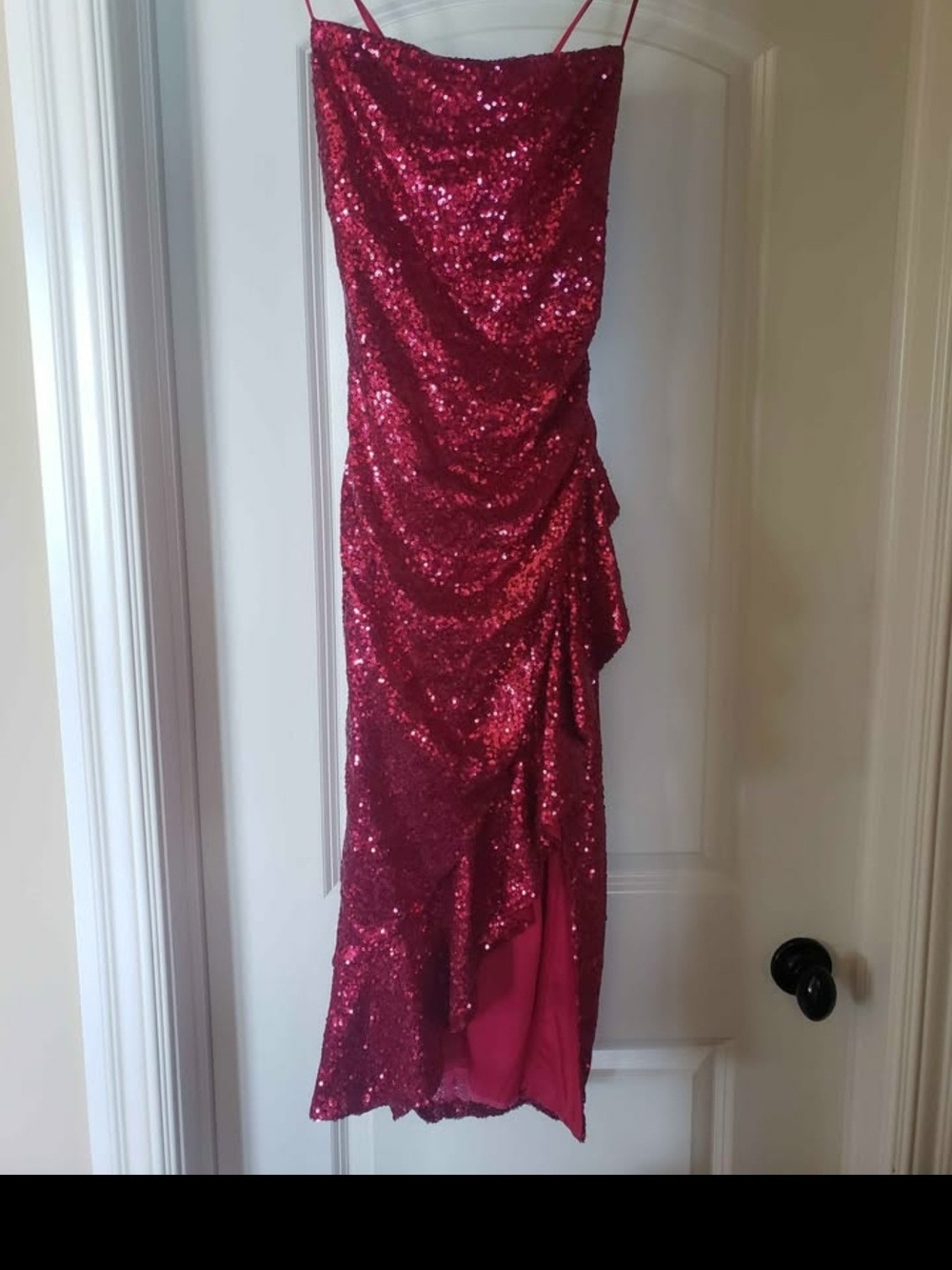 Honey and Rosie Fuchsia Sequin High-Low Evening Dress